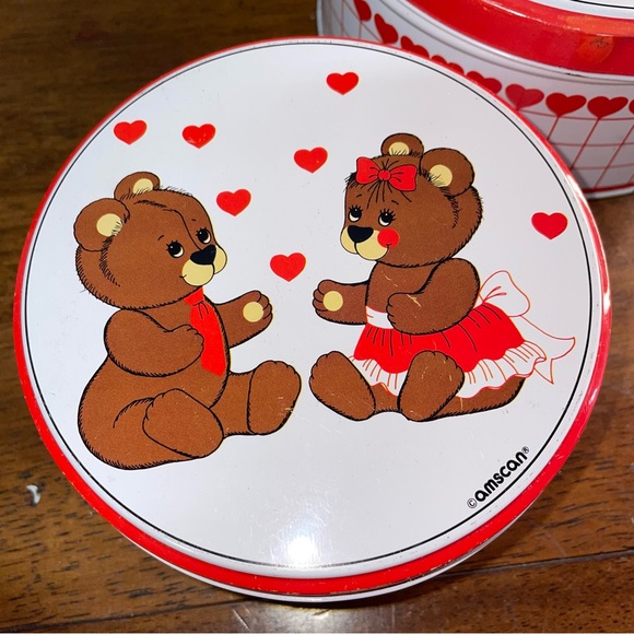 Valentine 3 Vintage Amscan Bears & hearts food or gift Storage Tins - Picture 6 of 13